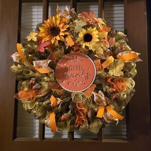 Autumn Harvest Wreath with Sunflowers and Leaves